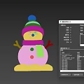 Cute White Snowman With Blue Gray Hat Scarf Stripes And Buttons On Snow Base