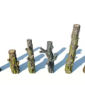 Various Shaped Tree Trunks With Diverse Textures And Colors Arranged On White Background 3d model