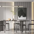 Modern Dining Set With Round Table Gray Chairs Pendant Lights And Wall Art 3d model