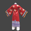 Traditional Red Robe With Long Sleeves Colorful Cuffs And Circular Embroidery Patterns
