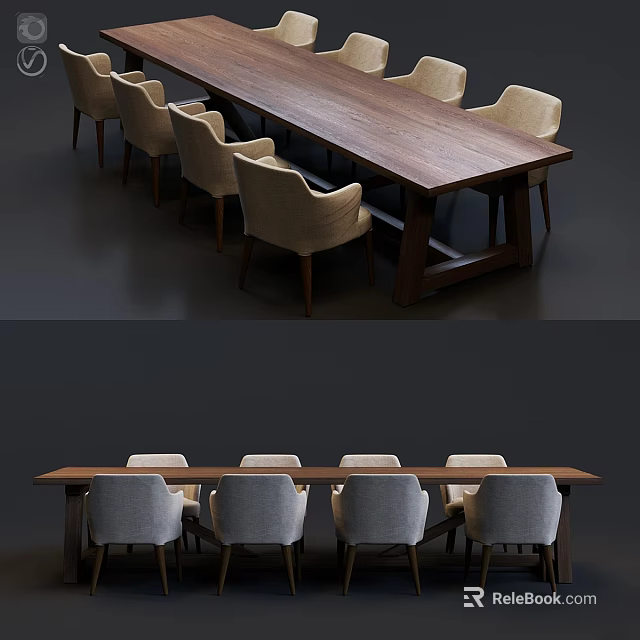 Modern Wooden Dining Table With Light Colored Chairs For Dining Space 3d model 