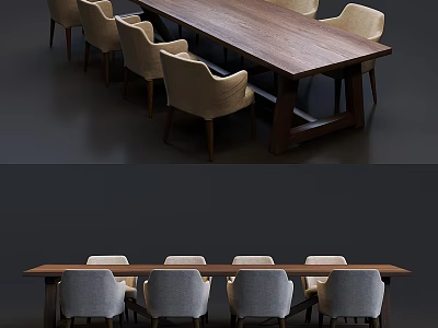 Modern Wooden Dining Table With Light Colored Chairs For Dining Space 3d model