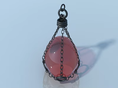 Stylish Pet Cabinet Featuring Red Sphere Design Black Chains And Metal Frame 3d model