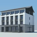 Modern Multi Story Office Building With Traditional Roof And White Gray Facade