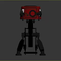 Red Checkered Top Weapon Device With Black Tripod Stand Structure 3d model