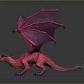 Highly Detailed Red Dragon Sculpture with Textured Wings and Dynamic Pose