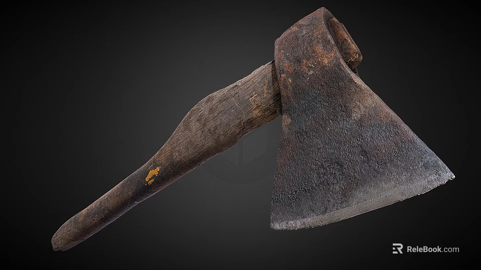 Old Vintage Axe Weapon With Wooden Handle And Rusted Worn Blade 3d model 