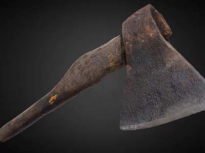 Old Vintage Axe Weapon With Wooden Handle And Rusted Worn Blade 3d model