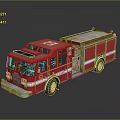 Red Fire Truck With White Stripes Rescue Equipment And Ladder On Black Background