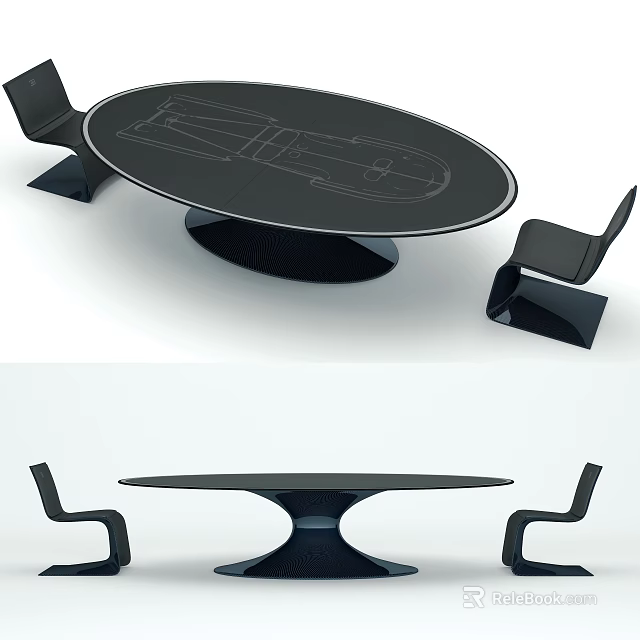 Modern Round Table and Chair Set with Unique Black Design and Minimalist Style 3d model 