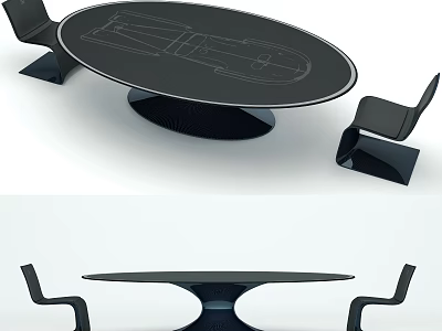 Modern Round Table and Chair Set with Unique Black Design and Minimalist Style 3d model