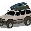 White Off Road SUV With Roof Mounted Surfboard And Cargo Box For Outdoor Adventure