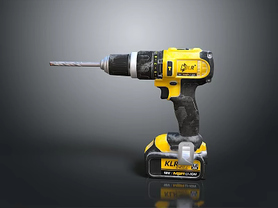 Yellow And Black Cordless Drill With Ergonomic Handle And KR Rechargeable Battery 3d model