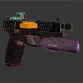 Tactical Pistol Featuring Red Dot Sight Tactical Flashlight Black Frame Yellow Accessory and Textured Grip 3d model