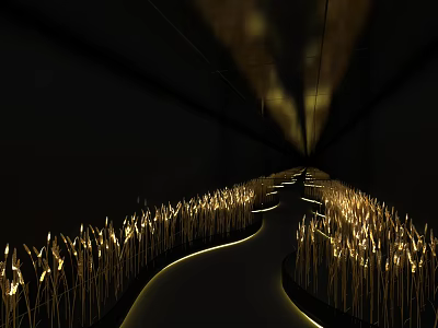 Garden Landscape With Curved Path And Wheat Like Plants Illuminated By Soft Lighting For Dreamy Atmosphere 3d model