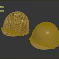 Two Golden Helmets With Woven And Smooth Surfaces For Warrior Character 3d model