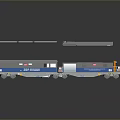 Modern Blue And Gray Engineering Train With Specialized Cargo Cars And Mechanical Equipment