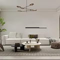 Modern Living and Dining Room Interior With Sofa Coffee Table Chandelier Green Plant and Area Rug
