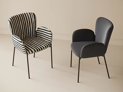 Modern Dining Chairs With Armrests Black And White Striped Dark Gray Upholstery Black Slender Legs 3d model