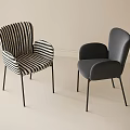 Modern Dining Chairs With Armrests Black And White Striped Dark Gray Upholstery Black Slender Legs