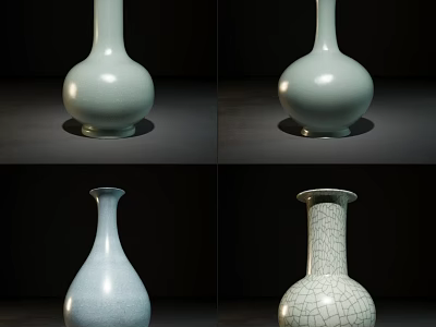 Ceramic Vases in Diverse Shapes with Light Blue Celadon Hues Smooth Surfaces and Crackle Patterns 3d model