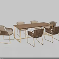 Modern Wooden Dining Table Set With Metal Frame Chairs And Beige Upholstered Seats