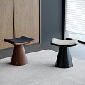 Modern Minimalist Stools With Leather Seats Wooden Black Bases And Beige Black Colors In Interior