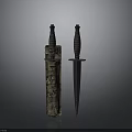 Two Military Knives One With Camouflage Sheath And Another With Black Handle On Gray Background