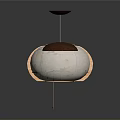 Modern Hanging Lamp With Round Paper Lampshade Orange Lines And Dark Brown Top Base