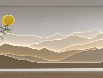 New Chinese Landscape Background Wall Living Room Background Wall Sofa Background Wall Ink Landscape Painting Background Wall Wave Line Background 3d model