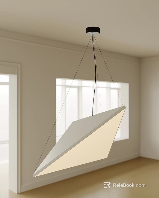 Modern White Polygonal Pendant Light in Bright Room With Large Windows and Minimalist Design 3d model 