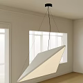 Modern White Polygonal Pendant Light in Bright Room With Large Windows and Minimalist Design
