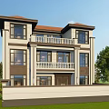 Two Story Modern Detached Villa With White Exterior Dark Roof And Lush Green Lawn