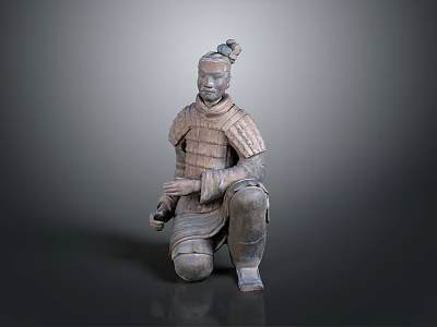Ancient Chinese Terracotta Army Sculpture in Kneeling Posture with Detailed Carving 3d model