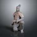 Ancient Chinese Terracotta Army Sculpture in Kneeling Posture with Detailed Carving