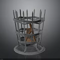 Indoor Plant In Decorative Metal Cage With Spiked Top And Orange Stems