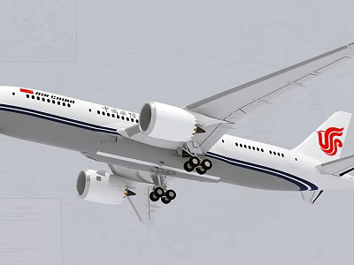 Air China Passenger Airplane In Flight With White Fuselage Blue Stripes And Red Tail Logo 3d model