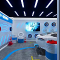 Modern Auto Repair Shop Interior With White Car Blue Lighting And Tires