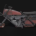 Futuristic Mechanical Motorcycle Featuring Red Black Color Metal Frame And Spring Suspension Design