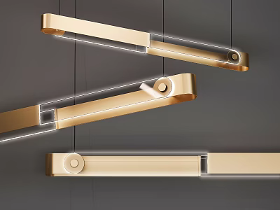 Modern Gold Linear Pendant Lights With Sleek Design And LED Illumination 3d model