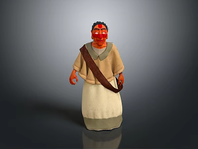 Man In Traditional Attire With Beige Tunic White Skirt And Brown Sash Design 3d model
