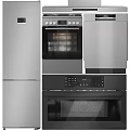 Modern Stainless Steel Kitchen Appliances Including Refrigerator Oven And Dishwasher