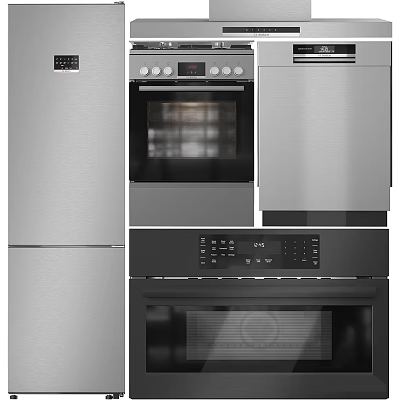 Modern Stainless Steel Kitchen Appliances Including Refrigerator Oven And Dishwasher 3d model