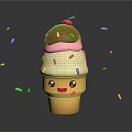 Cute Cartoon Ice Cream Cone With Chocolate Pink White Layers Topped With Cherry Colorful Sprinkles