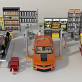 Modern Auto Repair Shop With Lifts Cars Tool Racks And Tire Racks
