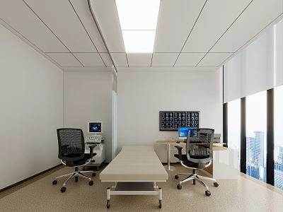 Hospital Outpatient Clinic Interior With Examination Table Medical Equipment Computer Workstation And Bright Windows 3d model