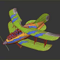 Space Themed Biplane Model With Green Yellow Blue Design And Propeller Cockpit