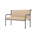 Sturdy Public Bench with Black Metal Frame Beige Textured Cushion and Armrests