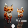 Two Cute 3D Cartoon Fox Models With Orange White Fur And Shiny Reflection