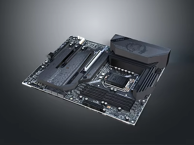 High Performance Computer Motherboard With CPU Socket PCIe Slots And Heat Sink Design 3d model